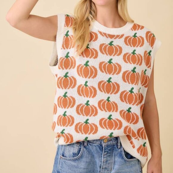 Women's Pumpkin Sleeveless Sweater Mainstrip Size Medium - Picture 1 of 6